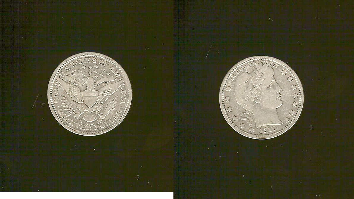 USA Barber quarter dollar 1910D aVF